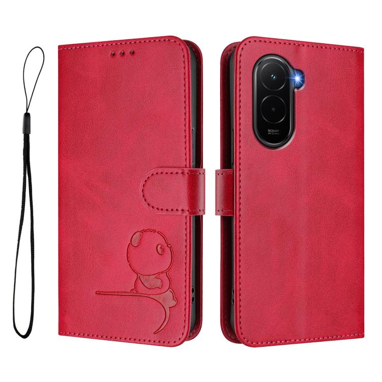 For Xiaomi Poco M7 4G 169mm Litter Panda Embossing RFID Leather Phone Case with Lanyard