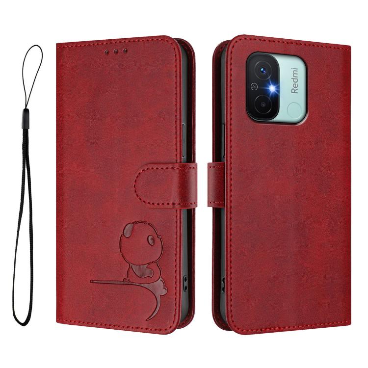 For Redmi 11A / Xiaomi Poco C55 Litter Panda Embossing RFID Leather Phone Case with Lanyard