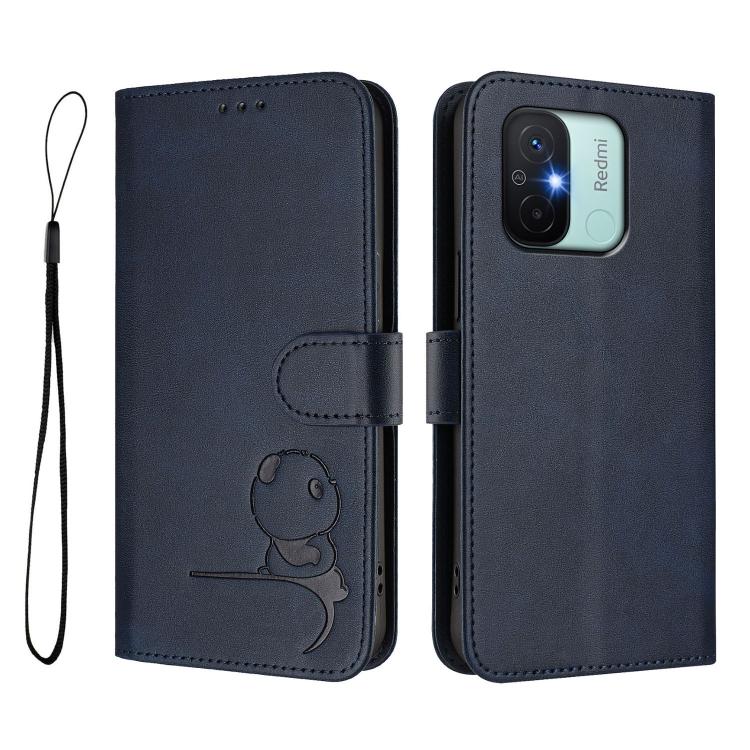 For Redmi 11A / Xiaomi Poco C55 Litter Panda Embossing RFID Leather Phone Case with Lanyard