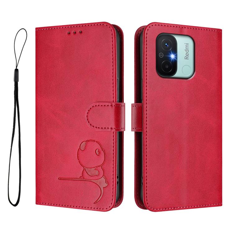 For Redmi 11A / Xiaomi Poco C55 Litter Panda Embossing RFID Leather Phone Case with Lanyard