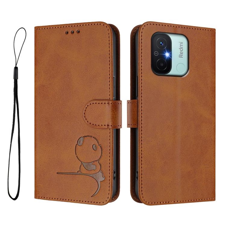 For Redmi 11A / Xiaomi Poco C55 Litter Panda Embossing RFID Leather Phone Case with Lanyard