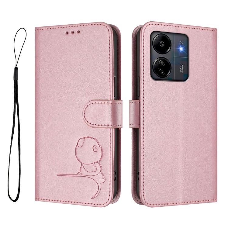 For Redmi 13C 4G / 5G / Poco C65 Litter Panda Embossing RFID Leather Phone Case with Lanyard