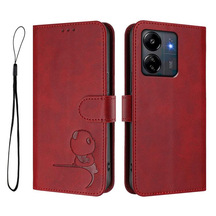 For Redmi 13C 4G / 5G / Poco C65 Litter Panda Embossing RFID Leather Phone Case with Lanyard
