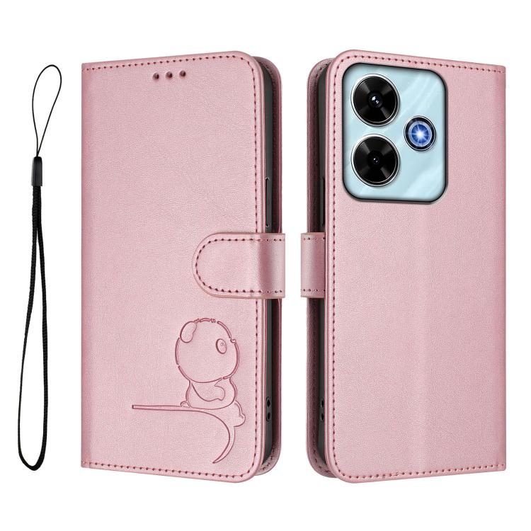 For Redmi 13x / 13 4G / Poco M6 4G Litter Panda Embossing RFID Leather Phone Case with Lanyard