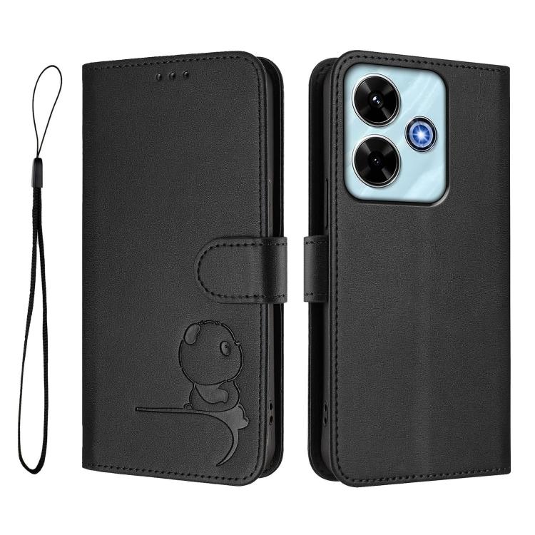 For Redmi 13x / 13 4G / Poco M6 4G Litter Panda Embossing RFID Leather Phone Case with Lanyard