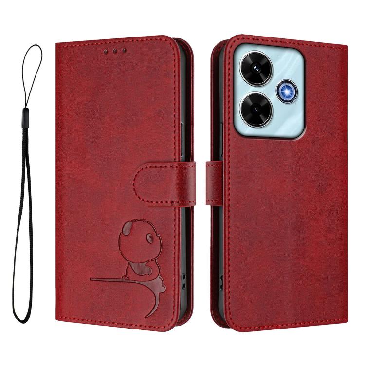 For Redmi 13x / 13 4G / Poco M6 4G Litter Panda Embossing RFID Leather Phone Case with Lanyard