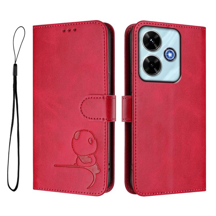 For Redmi 13x / 13 4G / Poco M6 4G Litter Panda Embossing RFID Leather Phone Case with Lanyard