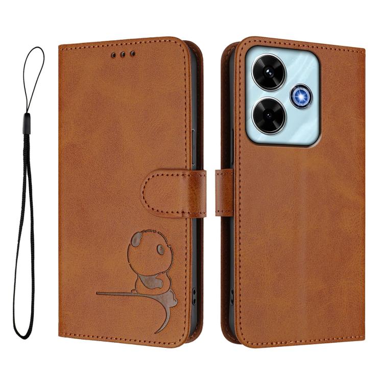 For Redmi 13x / 13 4G / Poco M6 4G Litter Panda Embossing RFID Leather Phone Case with Lanyard