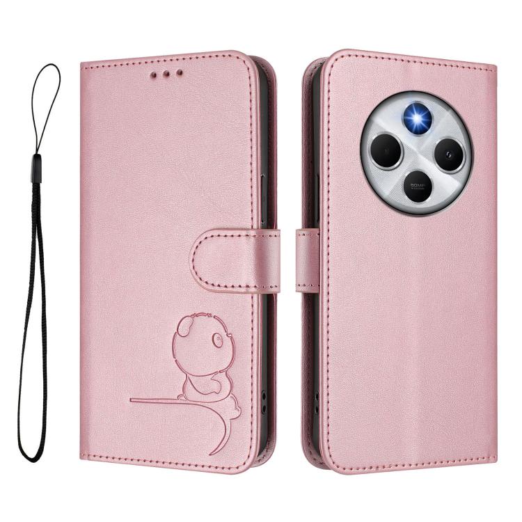 For Redmi 14C 4G / 14R 5G / A4 5G Litter Panda Embossing RFID Leather Phone Case with Lanyard