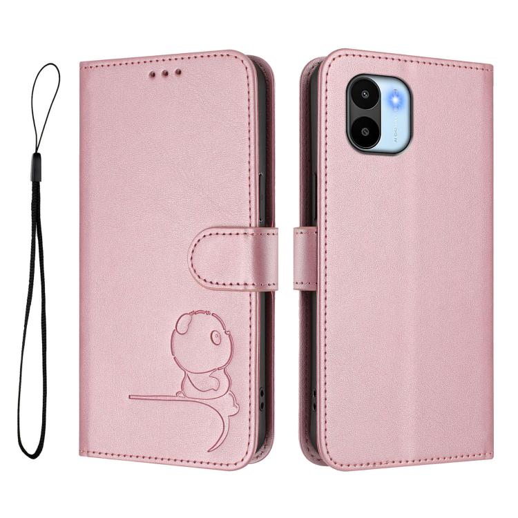For Redmi A1 / A2 4G Litter Panda Embossing RFID Leather Phone Case with Lanyard