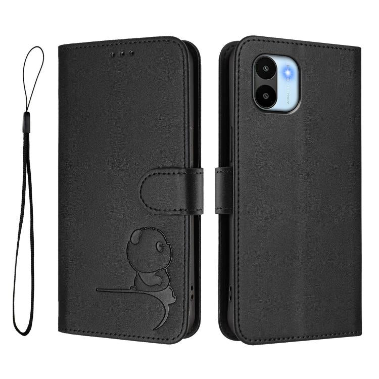 For Redmi A1 / A2 4G Litter Panda Embossing RFID Leather Phone Case with Lanyard