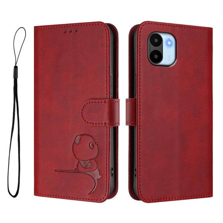 For Redmi A1 / A2 4G Litter Panda Embossing RFID Leather Phone Case with Lanyard