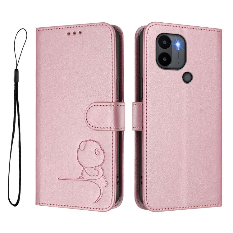For Redmi A1+ / A2+ / Poco C50 / C51 Litter Panda Embossing RFID Leather Phone Case with Lanyard