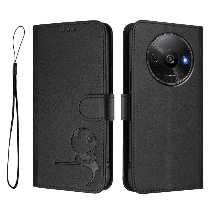 For Redmi A3 / A3x / Xiaomi Poco C61 Litter Panda Embossing RFID Leather Phone Case with Lanyard