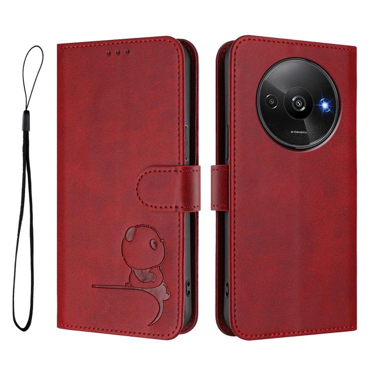 For Redmi A3 / A3x / Xiaomi Poco C61 Litter Panda Embossing RFID Leather Phone Case with Lanyard