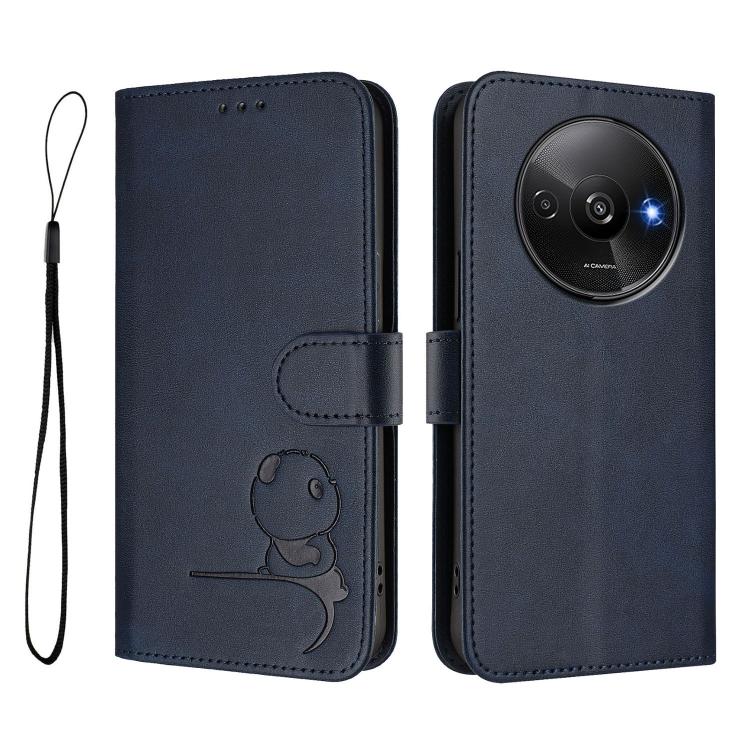 For Redmi A3 / A3x / Xiaomi Poco C61 Litter Panda Embossing RFID Leather Phone Case with Lanyard