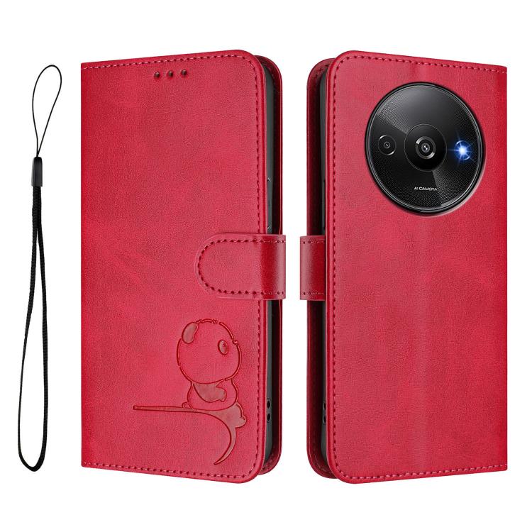 For Redmi A3 / A3x / Xiaomi Poco C61 Litter Panda Embossing RFID Leather Phone Case with Lanyard