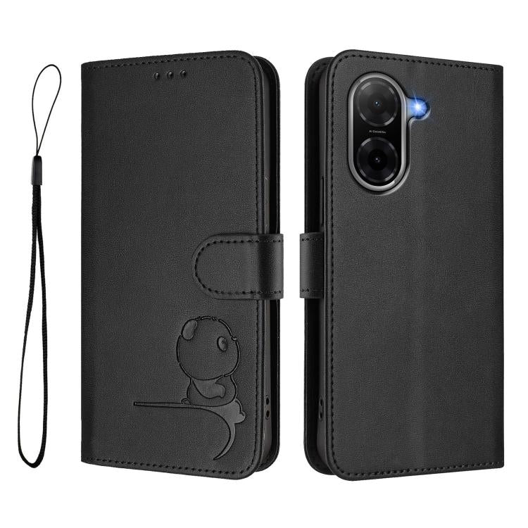 For Redmi A5 4G 171.7mm / Poco C71 Litter Panda Embossing RFID Leather Phone Case with Lanyard