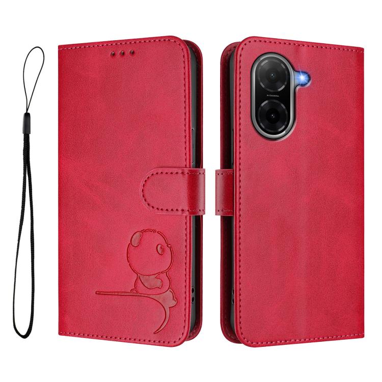 For Redmi A5 4G 171.7mm / Poco C71 Litter Panda Embossing RFID Leather Phone Case with Lanyard