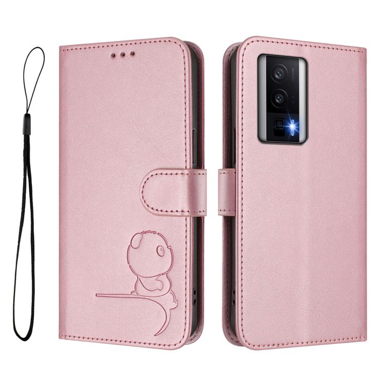 For Redmi K60 / K60 Pro / Poco F5 Pro Litter Panda Embossing RFID Leather Phone Case with Lanyard