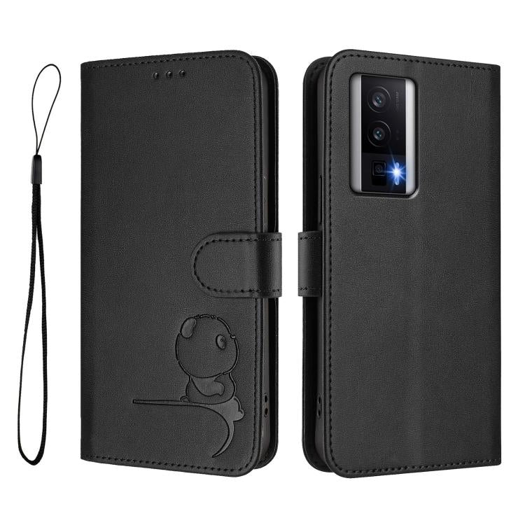 For Redmi K60 / K60 Pro / Poco F5 Pro Litter Panda Embossing RFID Leather Phone Case with Lanyard
