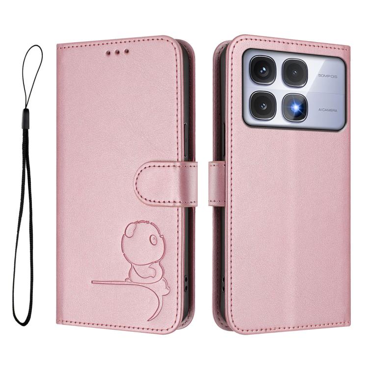 For Redmi K70 Ultra Litter Panda Embossing RFID Leather Phone Case with Lanyard