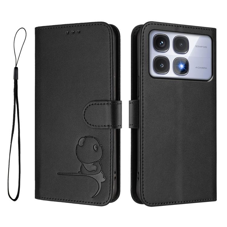 For Redmi K70 Ultra Litter Panda Embossing RFID Leather Phone Case with Lanyard