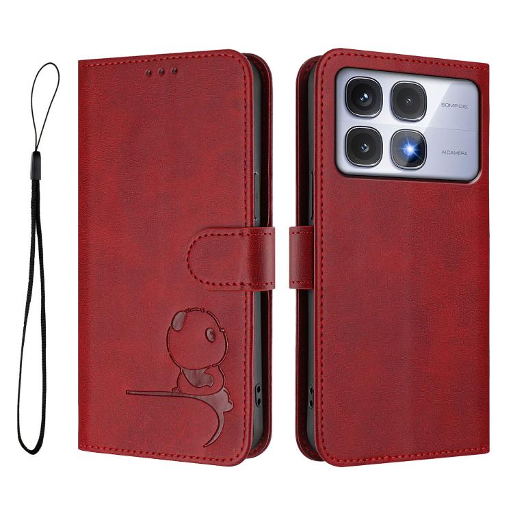 For Redmi K70 Ultra Litter Panda Embossing RFID Leather Phone Case with Lanyard