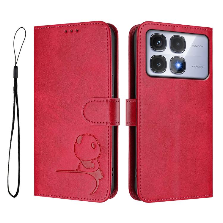 For Redmi K70 Ultra Litter Panda Embossing RFID Leather Phone Case with Lanyard