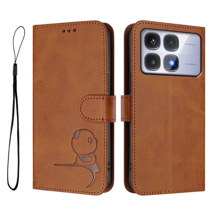 For Redmi K70 Ultra Litter Panda Embossing RFID Leather Phone Case with Lanyard