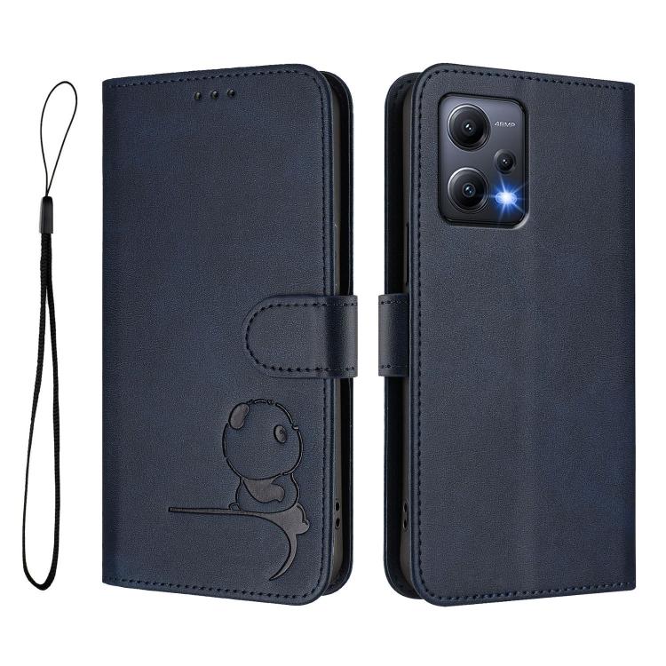 For Redmi Note 12 5G Global / India Litter Panda Embossing RFID Leather Phone Case with Lanyard