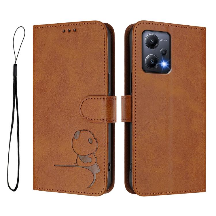 For Redmi Note 12 5G Global / India Litter Panda Embossing RFID Leather Phone Case with Lanyard