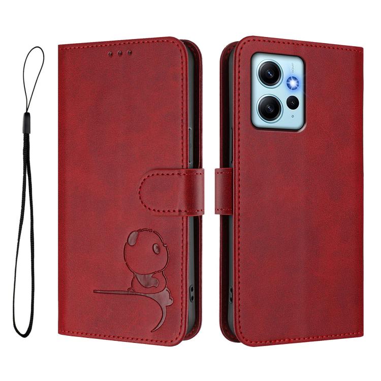 For Redmi Note 12 4G Global Litter Panda Embossing RFID Leather Phone Case with Lanyard