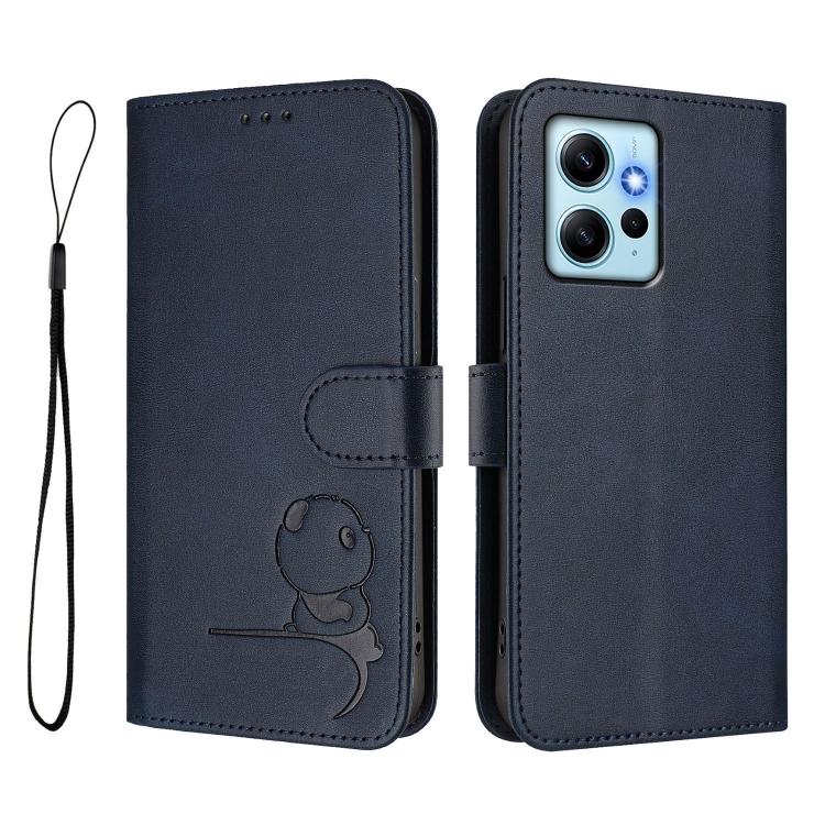 For Redmi Note 12 4G Global Litter Panda Embossing RFID Leather Phone Case with Lanyard