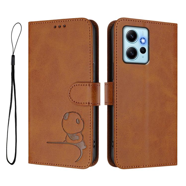 For Redmi Note 12 4G Global Litter Panda Embossing RFID Leather Phone Case with Lanyard