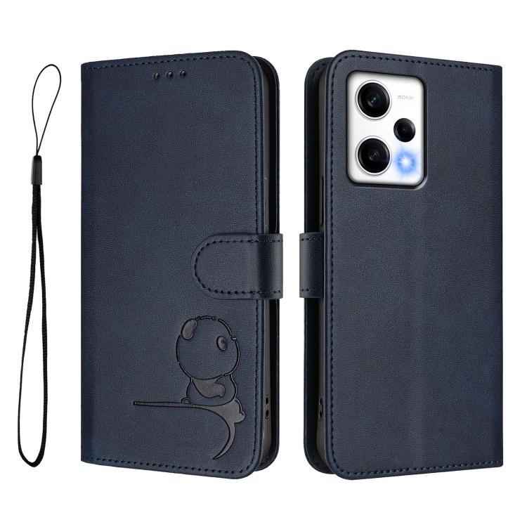 For Redmi Note 12 Pro 5G Global / India Litter Panda Embossing RFID Leather Phone Case with Lanyard
