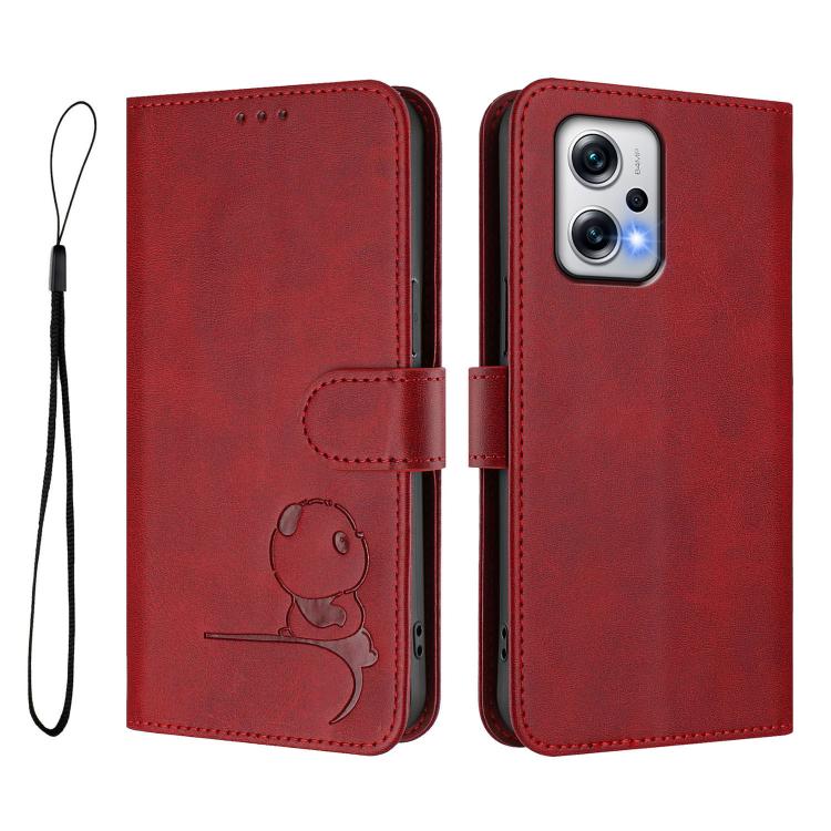 For Redmi Note 12T Pro / Poco X4 GT Litter Panda Embossing RFID Leather Phone Case with Lanyard