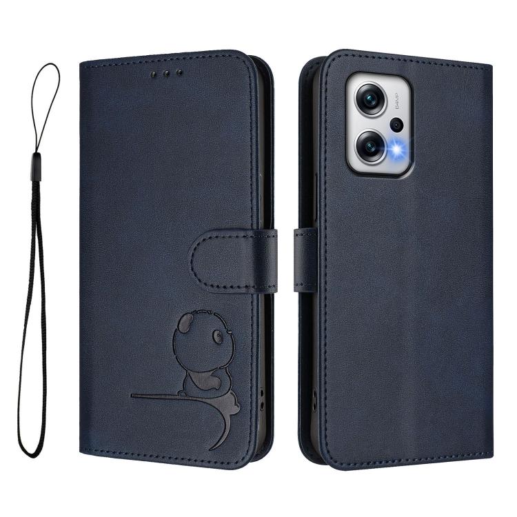 For Redmi Note 12T Pro / Poco X4 GT Litter Panda Embossing RFID Leather Phone Case with Lanyard