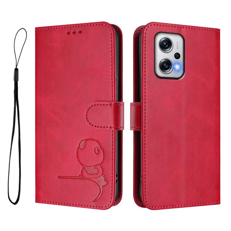 For Redmi Note 12T Pro / Poco X4 GT Litter Panda Embossing RFID Leather Phone Case with Lanyard