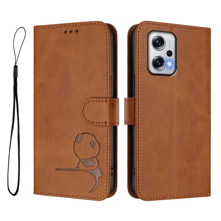 For Redmi Note 12T Pro / Poco X4 GT Litter Panda Embossing RFID Leather Phone Case with Lanyard