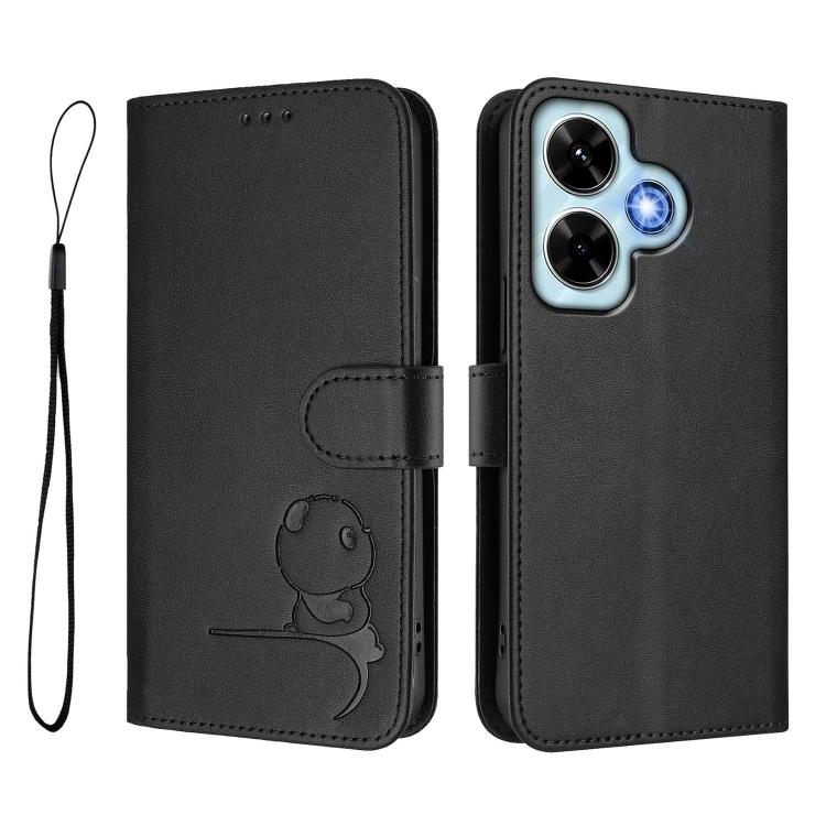 For Redmi Note 13 4G Litter Panda Embossing RFID Leather Phone Case with Lanyard
