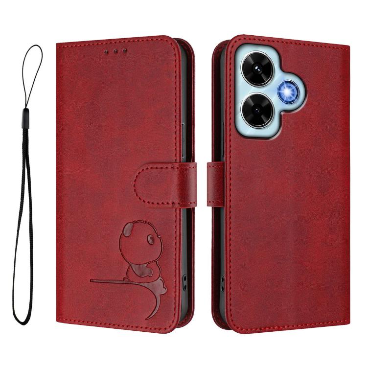 For Redmi Note 13 4G Litter Panda Embossing RFID Leather Phone Case with Lanyard