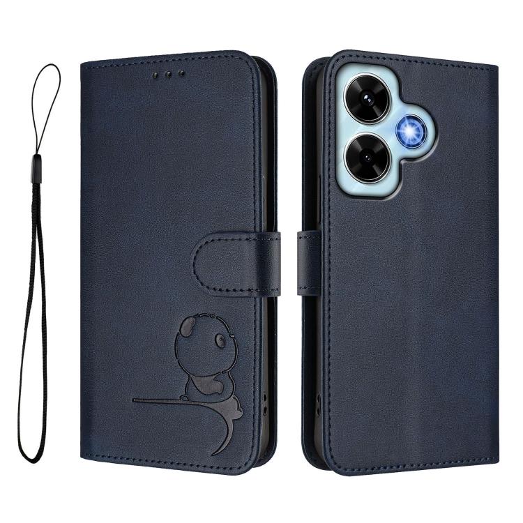 For Redmi Note 13 4G Litter Panda Embossing RFID Leather Phone Case with Lanyard