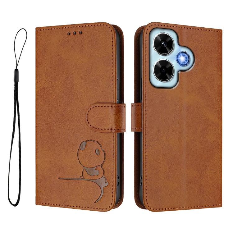 For Redmi Note 13 4G Litter Panda Embossing RFID Leather Phone Case with Lanyard