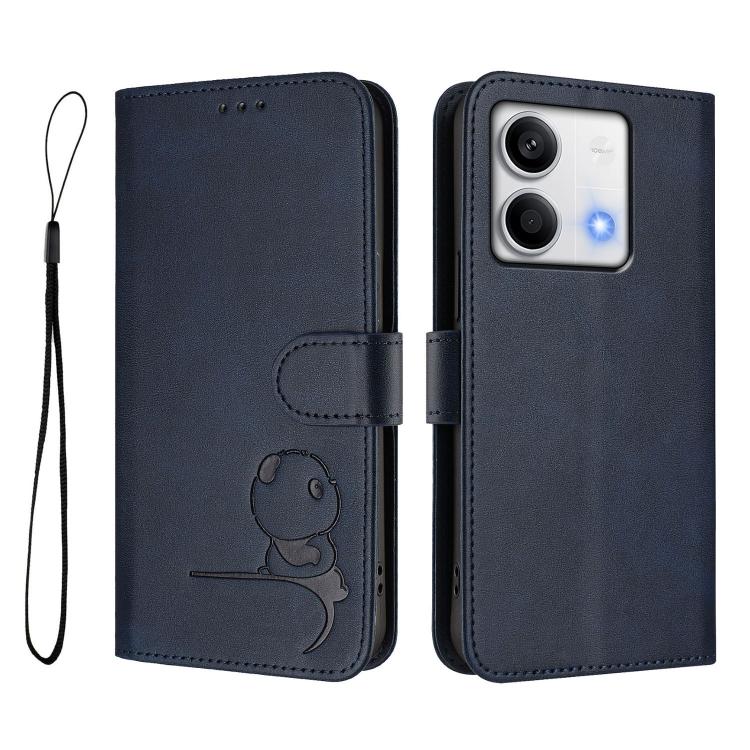 For Redmi Note 13 5G Litter Panda Embossing RFID Leather Phone Case with Lanyard