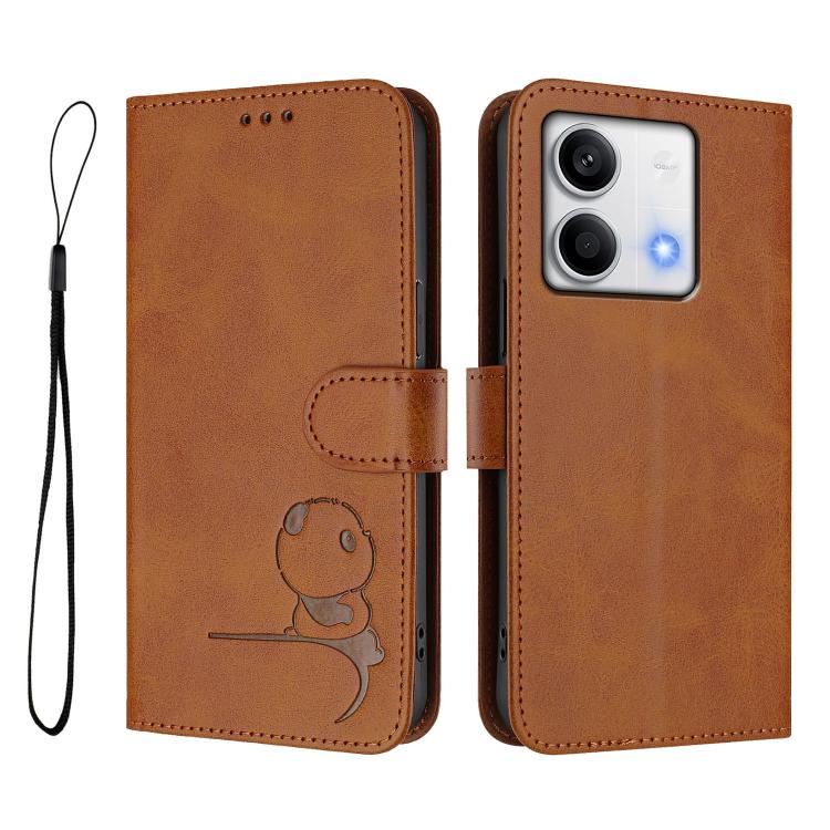 For Redmi Note 13 5G Litter Panda Embossing RFID Leather Phone Case with Lanyard