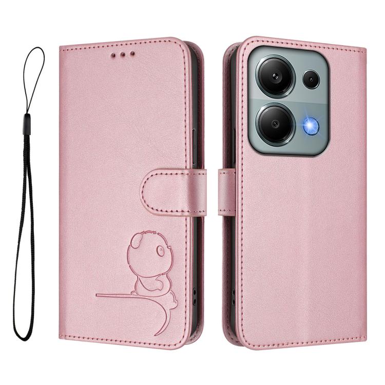 For Redmi Note 13 Pro 4G / Note 14S Litter Panda Embossing RFID Leather Phone Case with Lanyard