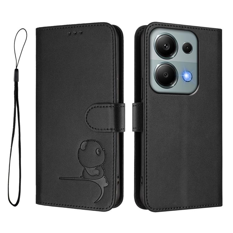 For Redmi Note 13 Pro 4G / Note 14S Litter Panda Embossing RFID Leather Phone Case with Lanyard