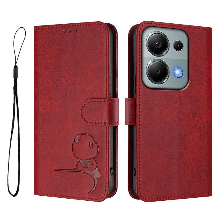 For Redmi Note 13 Pro 4G / Note 14S Litter Panda Embossing RFID Leather Phone Case with Lanyard