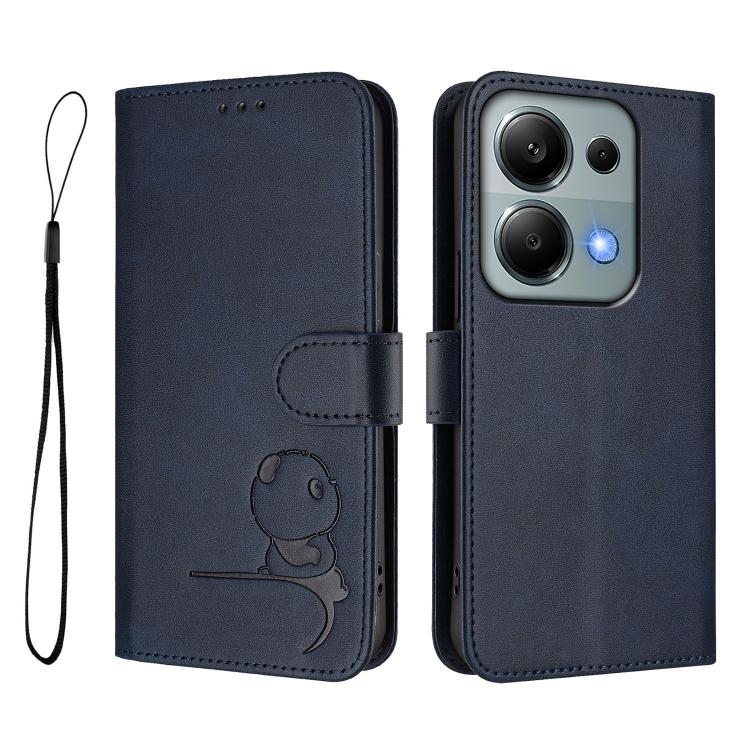 For Redmi Note 13 Pro 4G / Note 14S Litter Panda Embossing RFID Leather Phone Case with Lanyard